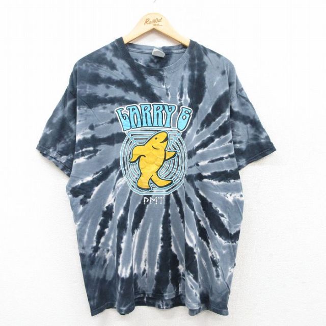 XL★古着 半袖 ビンテージ Tシャツ メンズ 00年代 00s Lazy G 大きいサイズ コットン クルーネック グレー他 タイダイ 25may17 中古