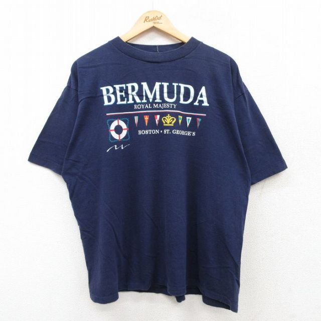 90s 半袖Tシャツ バミューダ ネイビー XL | 古着