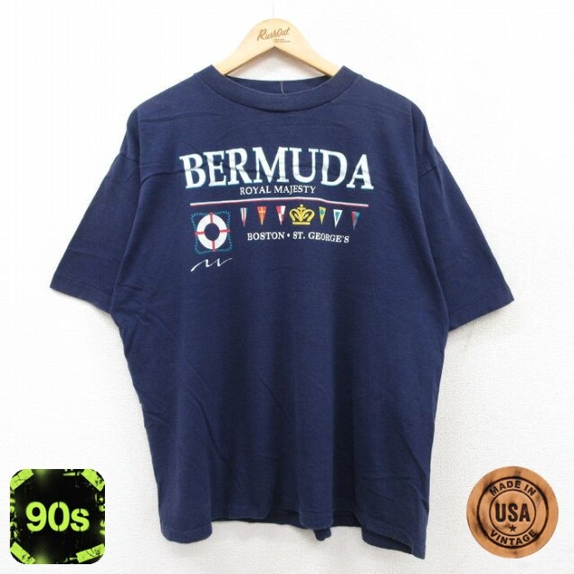 【50%OFF】90s 半袖Tシャツ バミューダ ネイビー XL | 古着
