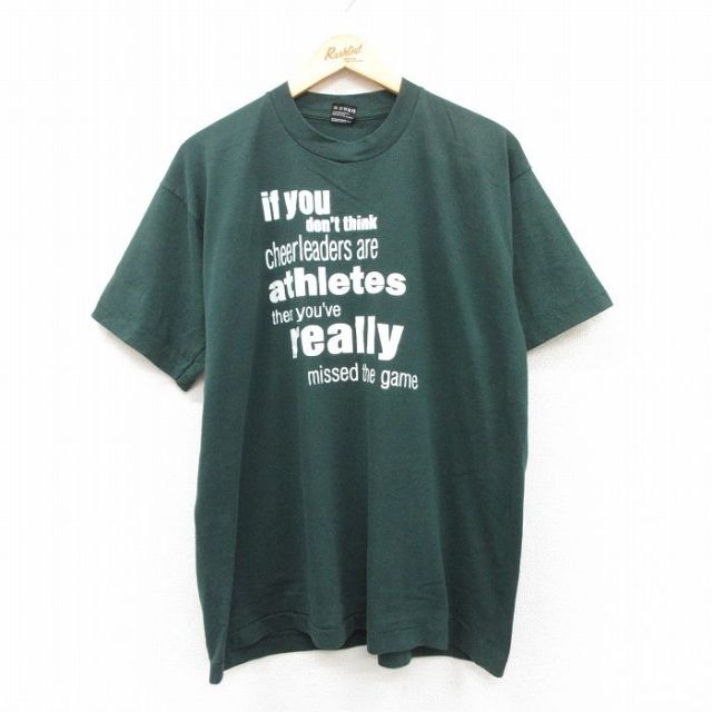 XL★古着 フルーツオブザルーム 半袖 ビンテージ Tシャツ メンズ 90年代 90s メッセージ クルーネック USA製 緑 グリーン 25may17 中古