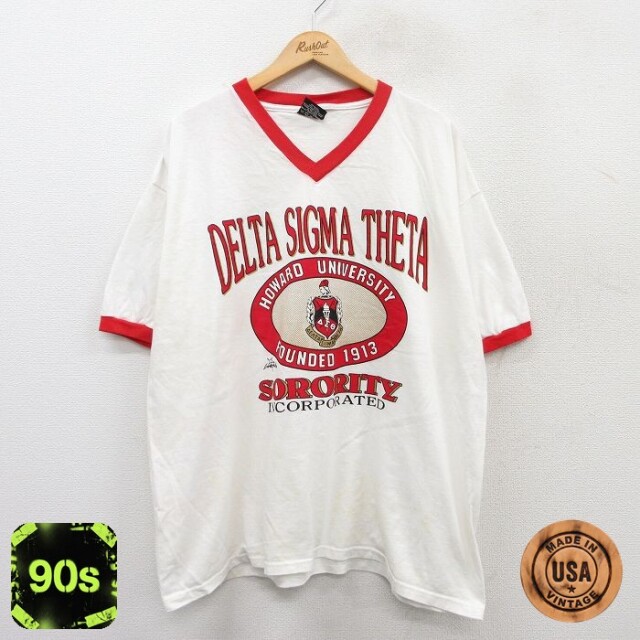 【50%OFF】90s 半袖Tシャツ デルタシグマハワードカレッジ ホワイト XL | 古着