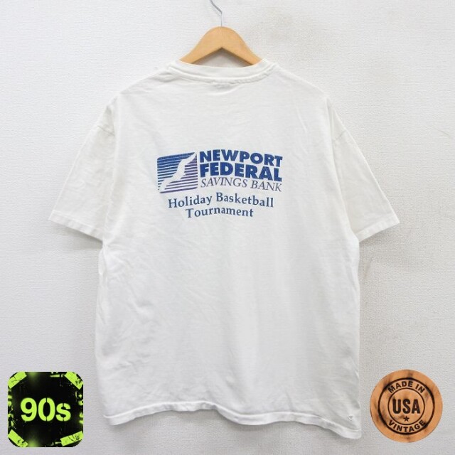 【50%OFF】ヘインズ 90s 半袖Tシャツ ニューポートバスケットボール ホワイト XL | 古着