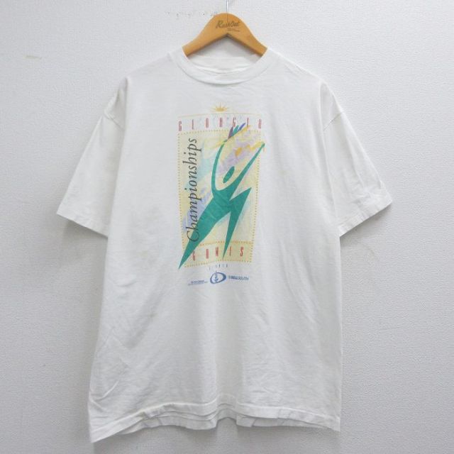 XL★古着 オニータ ONEITA 半袖 ビンテージ Tシャツ メンズ 90年代 90s チャンピオンシップ コットン クルーネック 白 ホワイト 25may19 中古