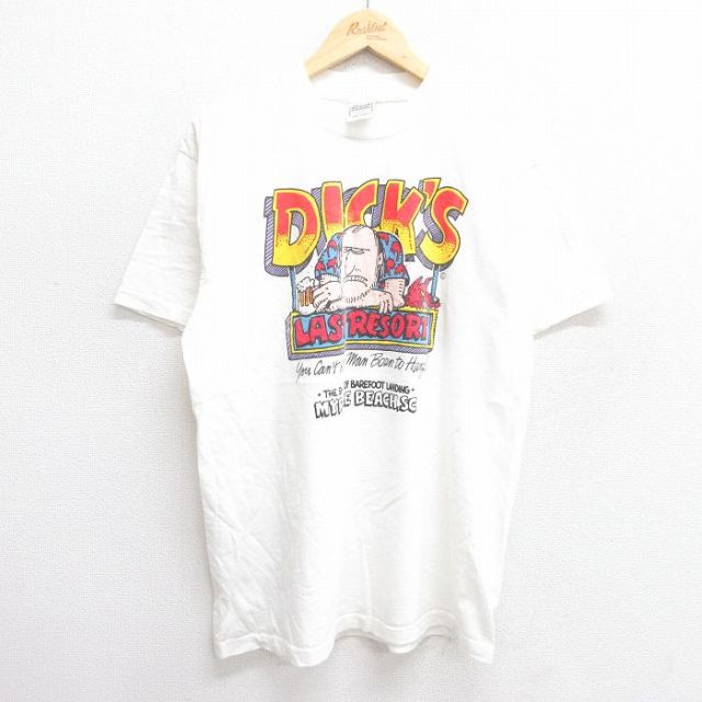 【50%OFF】L★古着 半袖 ビンテージ Tシャツ メンズ 90年代 90s DICKS 男性 コットン クルーネック 白 ホワイト 25may19 中古