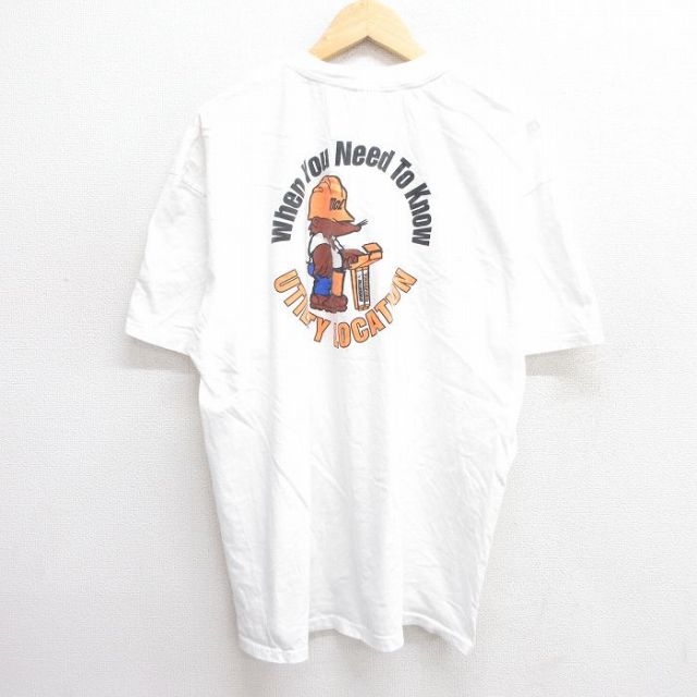 XL★古着 ヘインズ Hanes 半袖 ビンテージ Tシャツ メンズ 00年代 00s モグラ VERIFIER 大きいサイズ コットン クルーネック 白 ホワイト 25may19 中古