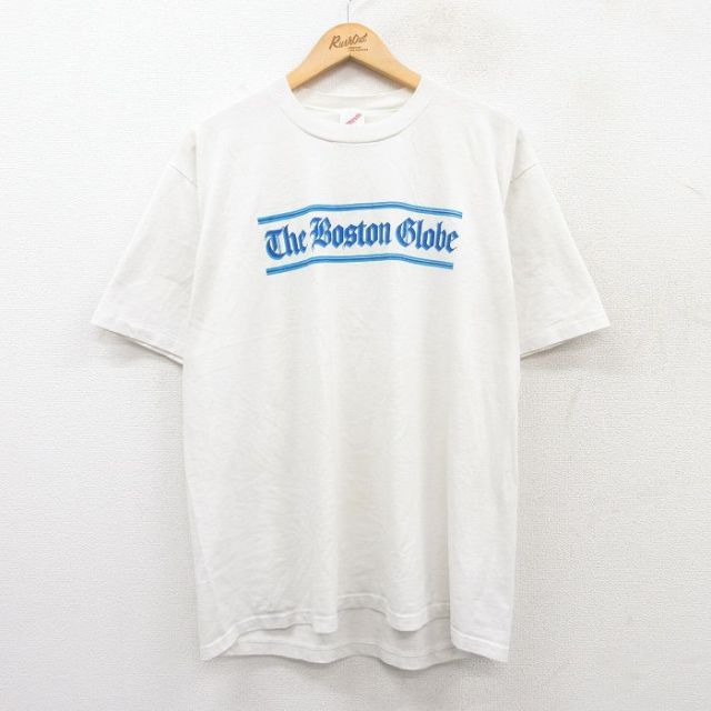 【50%OFF】XL★古着 ジャージーズ 半袖 ビンテージ Tシャツ メンズ 90年代 90s ボストン グローブ クルーネック USA製 白 ホワイト 25may19 中古