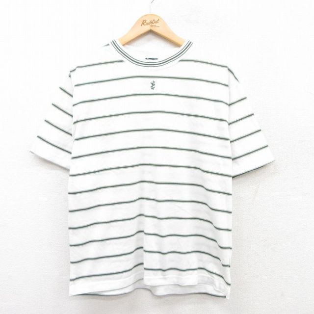 L★古着 半袖 ビンテージ Tシャツ メンズ 90年代 90s 花 クルーネック 白他 ホワイト ボーダー 25may19 中古