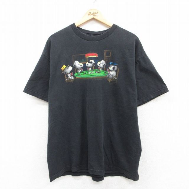 XL★古着 半袖 ビンテージ Tシャツ メンズ 00年代 00s ピーナッツ スヌーピー SNOOPY オラフ コットン クルーネック 黒 ブラック 25may19 中古