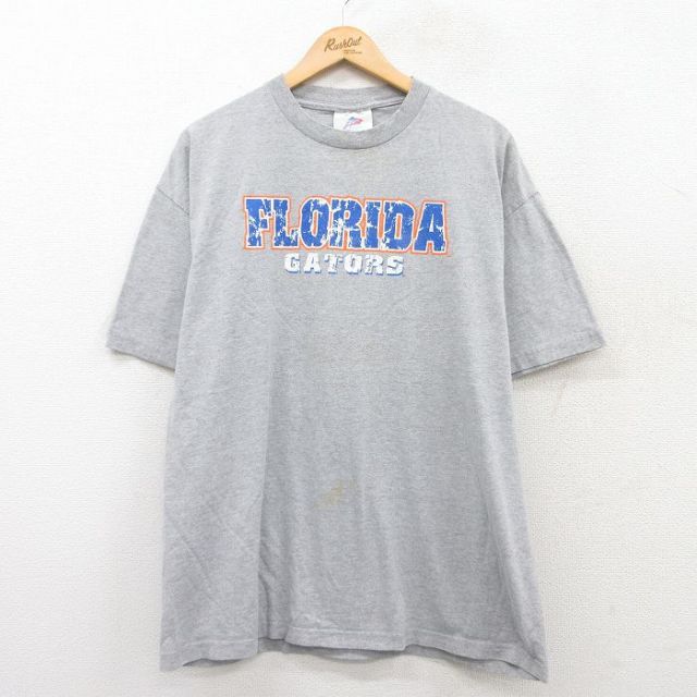 XL★古着 半袖 ビンテージ Tシャツ メンズ 00年代 00s フロリダゲーターズ コットン クルーネック グレー 霜降り 25may19 中古