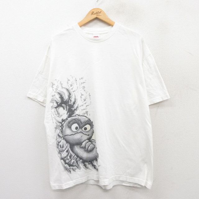 XL★古着 半袖 ビンテージ Tシャツ メンズ 00年代 00s セサミストリート オスカー コットン クルーネック 白 ホワイト 25may19 中古
