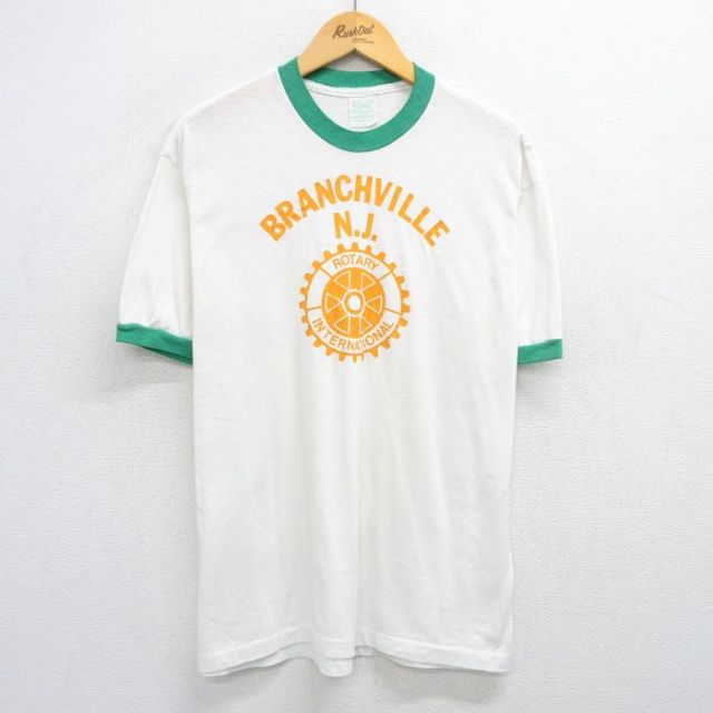 L★古着 半袖 ビンテージ Tシャツ メンズ 80年代 80s ブランチビル クルーネック 白他 ホワイト リンガー 25may19 中古