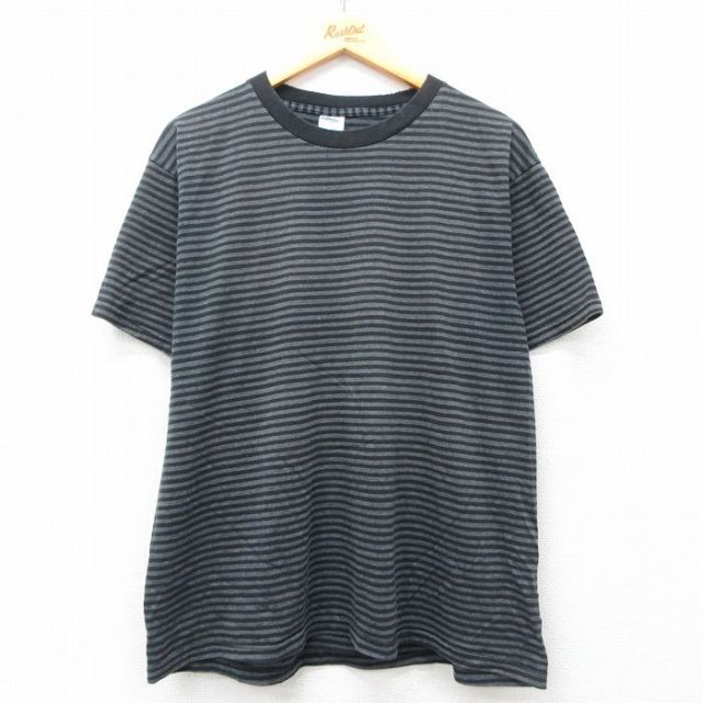 XL★古着 フルーツオブザルーム 半袖 ビンテージ Tシャツ メンズ 00年代 00s 無地 クルーネック 黒他 ブラック ボーダー 25may19 中古