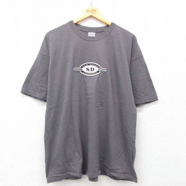 XL★古着 半袖 ビンテージ Tシャツ メンズ 00年代 00s サンディエゴ 刺繍 大きいサイズ コットン クルーネック グレー 25may19 中古