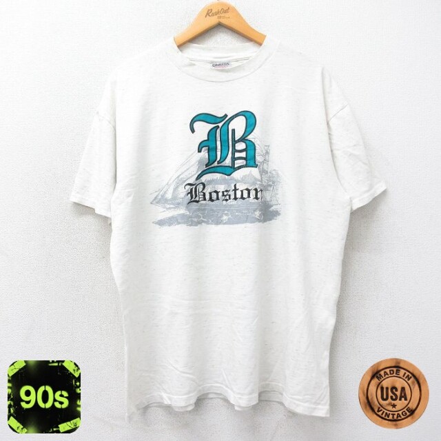 【50%OFF】オニータ 90s 半袖Tシャツ ボストン ホワイト霜降り XL | 古着