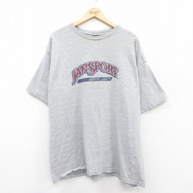 【50%OFF】XL★古着 ジャンスポーツ 半袖 ビンテージ Tシャツ メンズ 90年代 90s ビッグロゴ 大きいサイズ クルーネック グレー　霜降り 【spe】 25may20 中古