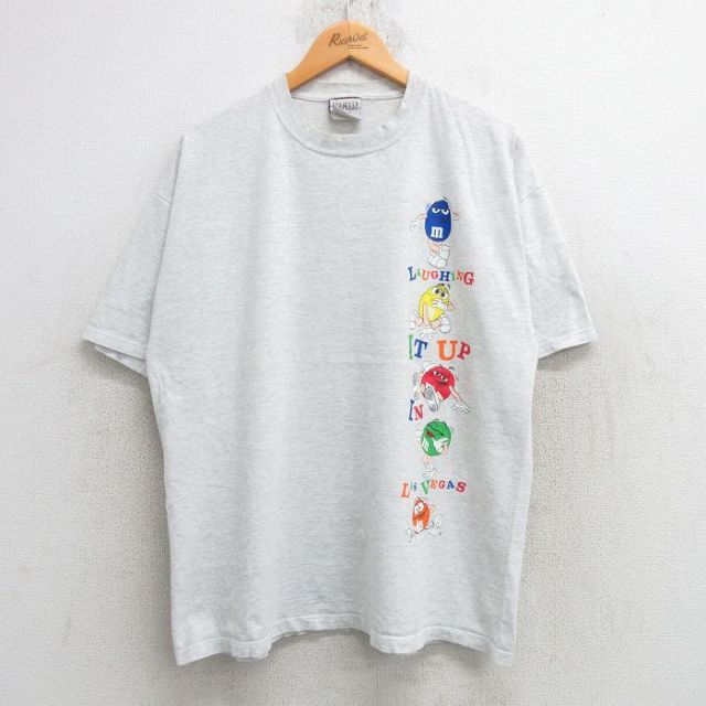 XL★古着 半袖 ビンテージ Tシャツ メンズ 00年代 00s m&ｍs クルーネック 薄グレー 霜降り 25may21 中古