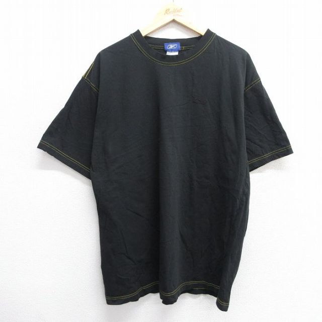 XL★古着 リーボック REEBOK 半袖 ビンテージ Tシャツ メンズ 00年代 00s ワンポイントロゴ 大きいサイズ コットン クルーネック 黒 ブラック 25may21 中古