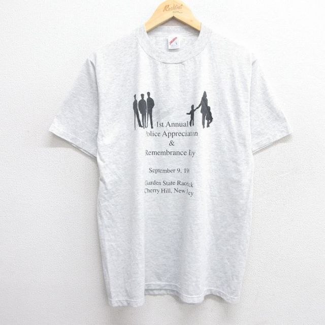 【50%OFF】L★古着 ジャージーズ 半袖 ビンテージ Tシャツ メンズ 90年代 90s police クルーネック USA製 薄グレー 霜降り 25may21 中古
