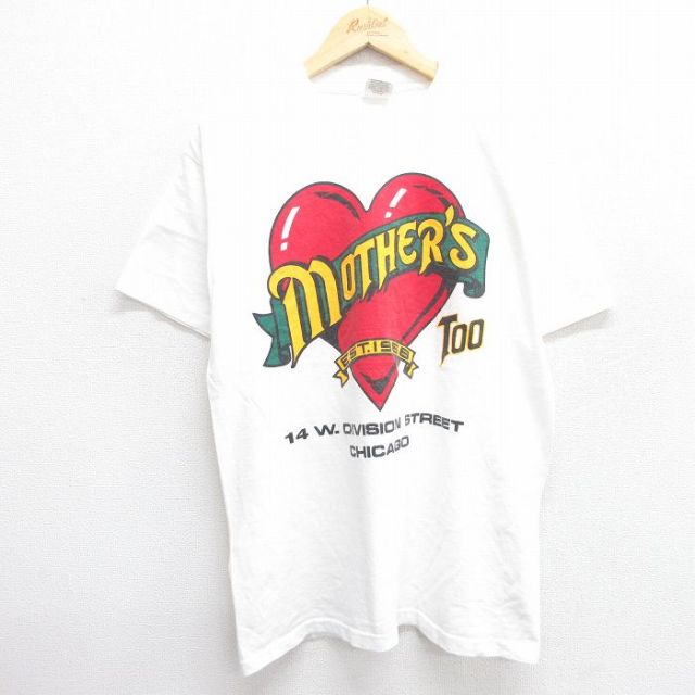 L★古着 半袖 ビンテージ Tシャツ メンズ 90年代 90s mothers ハート コットン クルーネック USA製 白 ホワイト 25may21 中古