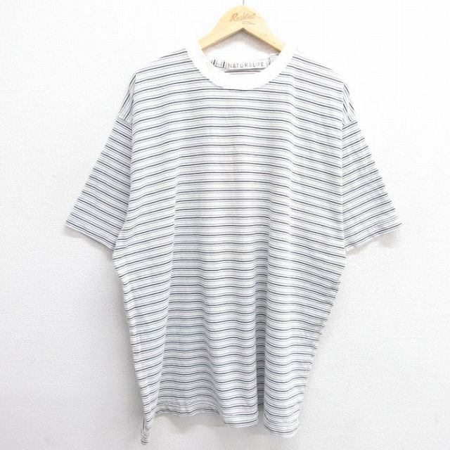 【50%OFF】XL★古着 半袖 ビンテージ Tシャツ メンズ 00年代 00s 鹿の子 コットン クルーネック 白他 ホワイト ボーダー 25may21 中古