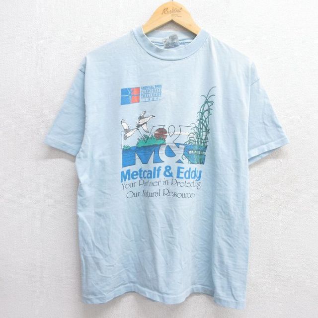 L★古着 ヘインズ Hanes 半袖 ビンテージ Tシャツ メンズ 90年代 90s M&E コットン クルーネック USA製 薄紺 ネイビー 25may21 中古
