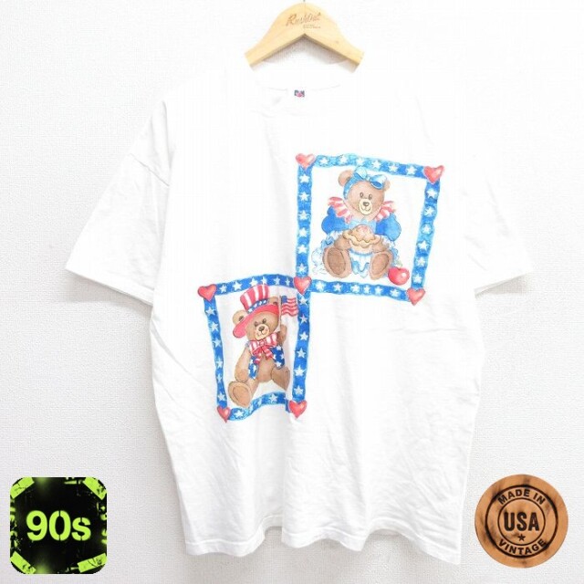 【50%OFF】90s 半袖Tシャツ クマ ホワイト XL | 古着