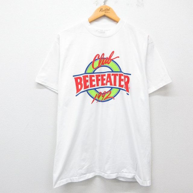L★古着 ヘインズ Hanes 半袖 ビンテージ Tシャツ メンズ 90年代 90s ビーフィーター 酒 クルーネック USA製 白 ホワイト 25may23 中古