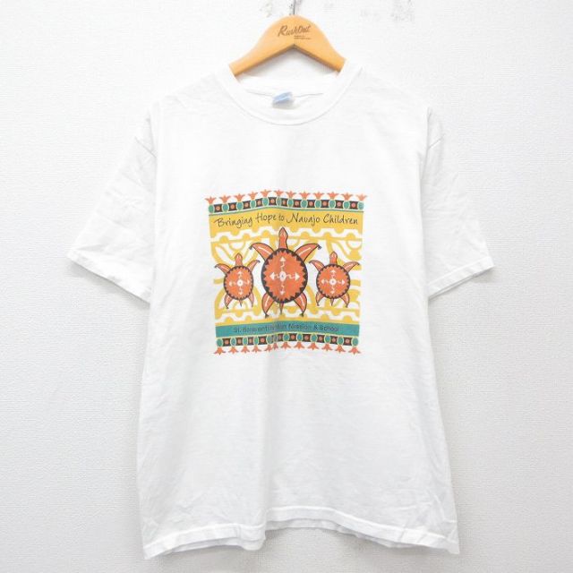 【50%OFF】L★古着 半袖 ビンテージ Tシャツ メンズ 00年代 00s カメ コットン クルーネック 白 ホワイト 25may23 中古
