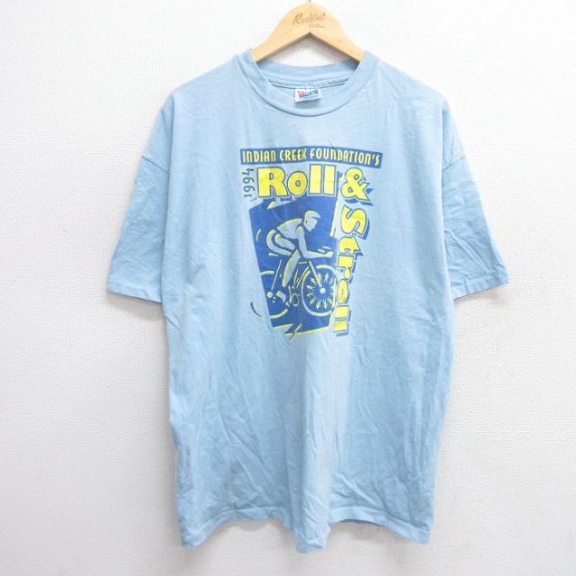 ヘインズ 90s 半袖Tシャツ 自転車企業広告 ネイビー XL | 古着