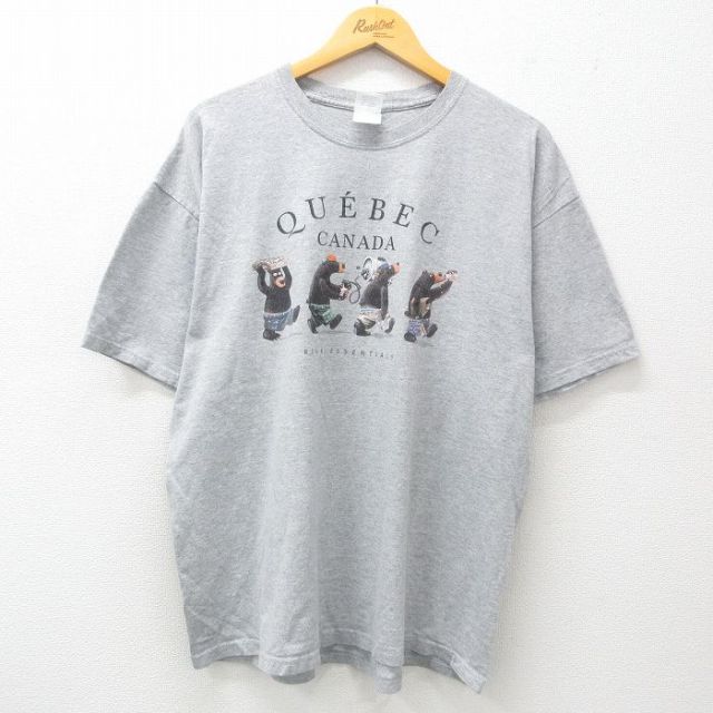 XL★古着 半袖 ビンテージ Tシャツ メンズ 00年代 00s ケベック クマ クルーネック グレー 霜降り 25may24 中古