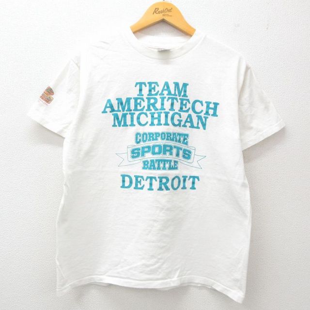 L★古着 半袖 ビンテージ Tシャツ メンズ 90年代 90s チョークライン ミシガン デトロイト コットン クルーネック 白 ホワイト 25may24 中古