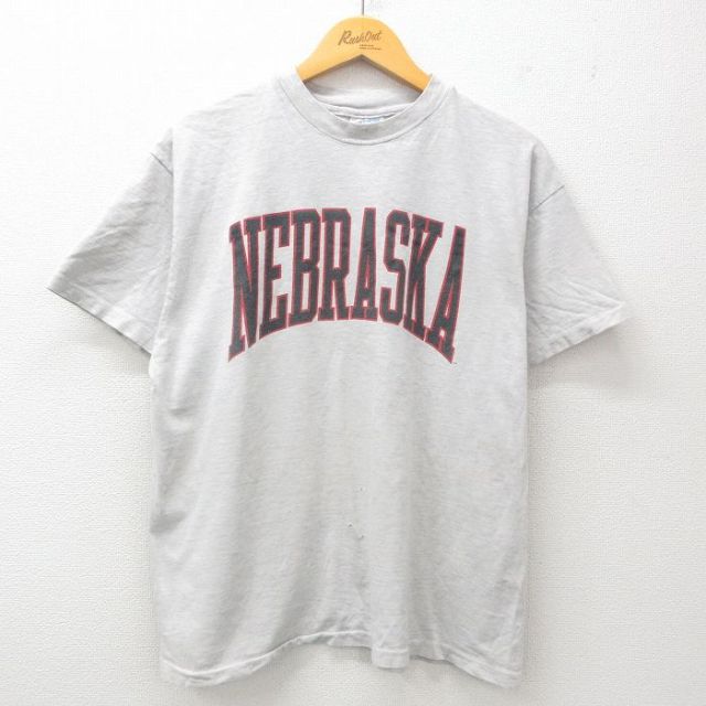 XL★古着 ヘインズ Hanes 半袖 ビンテージ Tシャツ メンズ 90年代 90s ネブラスカ クルーネック USA製 グレー 霜降り 25may24 中古