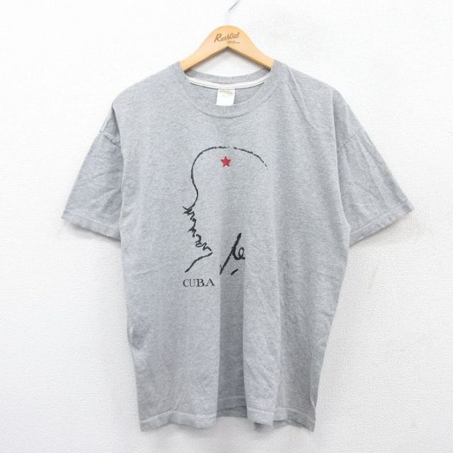 XL★古着 半袖 ビンテージ Tシャツ メンズ 00年代 00s CUBA コットン クルーネック グレー 霜降り 25may24 中古