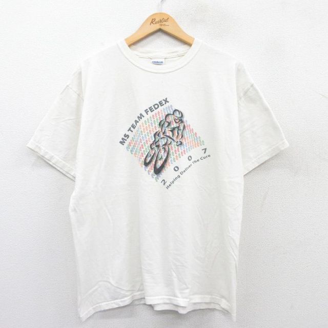 【50%OFF】L★古着 半袖 ビンテージ Tシャツ メンズ 00年代 00s 自転車 FedEx フェデックス コットン クルーネック 白 ホワイト 25may24 中古