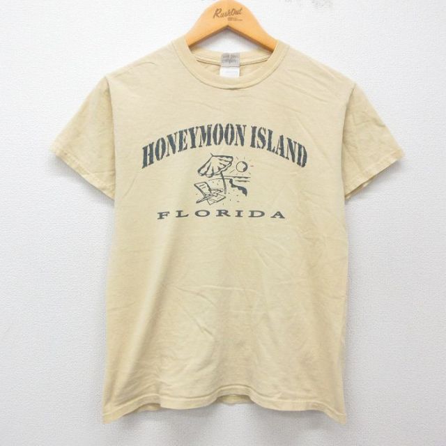 【50%OFF】S★古着 半袖 ビンテージ Tシャツ メンズ 00年代 00s ハネムーンアイランド フロリダ コットン クルーネック ベージュ カーキ 25may28 中古