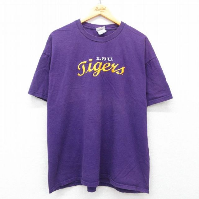 XL★古着 ジャージーズ 半袖 ビンテージ Tシャツ メンズ 00年代 00s LSUタイガース フットボール 刺繍 大きいサイズ クルーネック 紫 パープル 25may28 中古