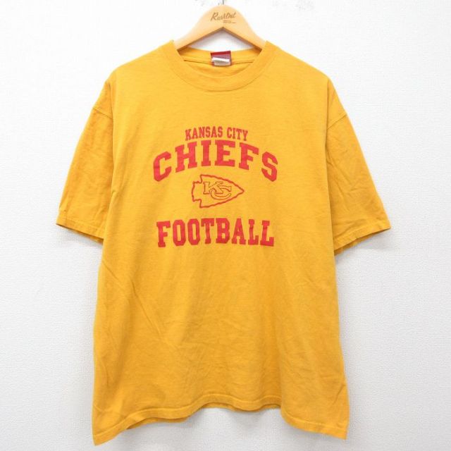 XL★古着 半袖 ビンテージ Tシャツ メンズ 00年代 00s NFL カンザスシティチーフス 大きいサイズ コットン クルーネック 黄 イエロー アメフト スーパーボウル 25may28 中古