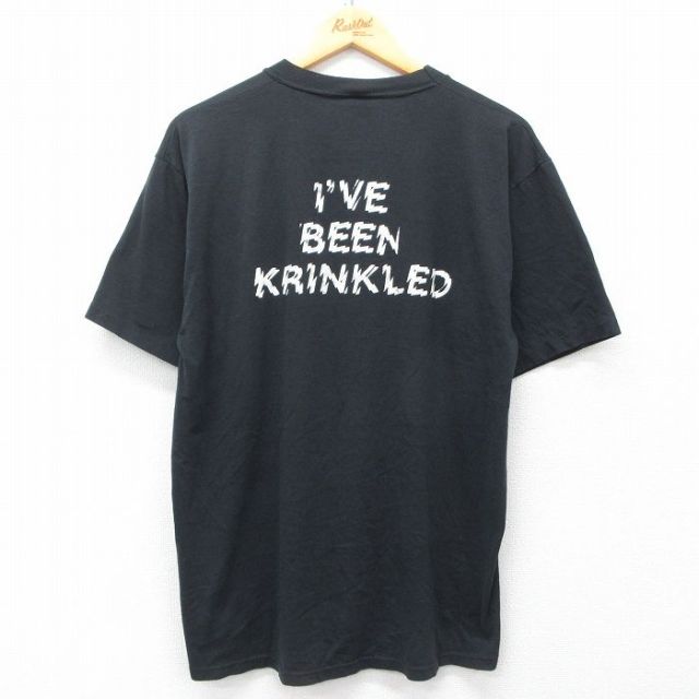 XL★古着 ジャージーズ 半袖 ビンテージ Tシャツ メンズ 80年代 80s KRINKLES クルーネック USA製 黒 ブラック 25may28 中古