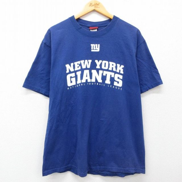 XL★古着 半袖 ビンテージ Tシャツ メンズ 00年代 00s NFL ニューヨークジャイアンツ コットン クルーネック 青 ブルー アメフト スーパーボウル 25may28 中古