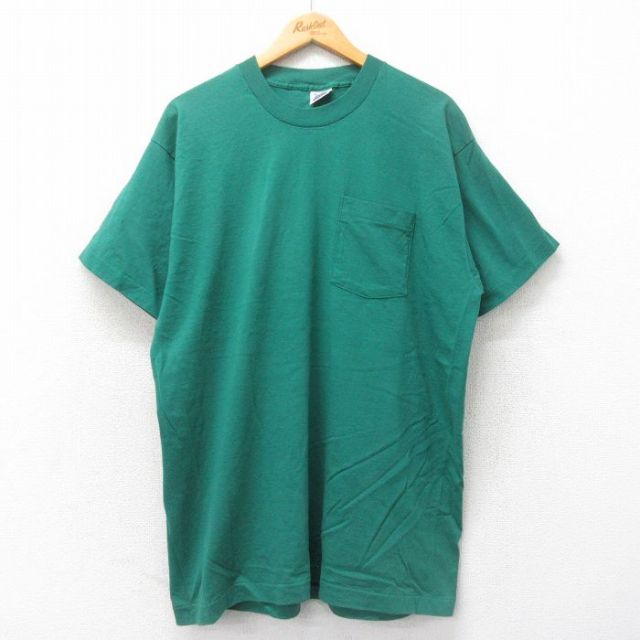 XL★古着 BVD 半袖 ビンテージ Tシャツ メンズ 90年代 90s 無地 胸ポケット付き コットン クルーネック USA製 緑 グリーン 【spe】 25jun04 中古