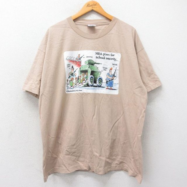 XL★古着 半袖 ビンテージ Tシャツ メンズ 90年代 90s NRA Plan 大きいサイズ コットン クルーネック USA製 ベージュ カーキ 25jun04 中古