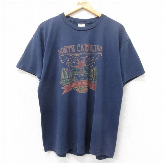 XL★古着 フルーツオブザルーム 半袖 ビンテージ Tシャツ メンズ 00年代 00s ノースカロライナ クルーネック 紺 ネイビー 25jun04 中古