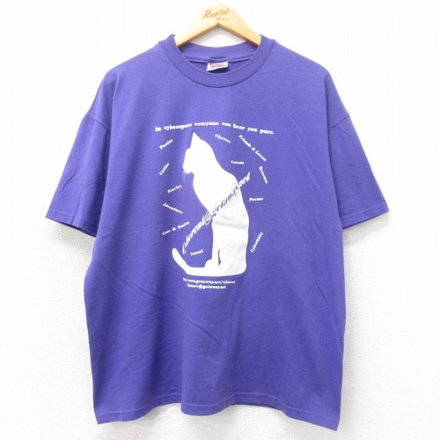 ヘインズ 00s 半袖Tシャツ Cybercat パープル XL | 古着