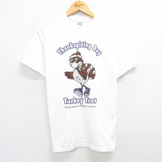 【50%OFF】M★古着 半袖 ビンテージ Tシャツ メンズ 00年代 00s 鳥 マラソン 企業広告 コットン クルーネック 白 ホワイト 25may29 中古