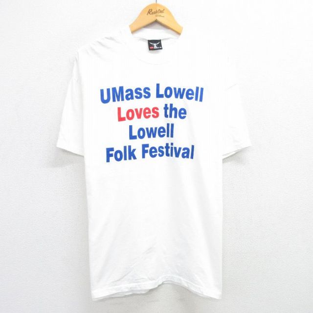 XL★古着 ヘインズ Hanes 半袖 ビンテージ Tシャツ メンズ 00年代 00s Loves フェスティバル コットン クルーネック 白 ホワイト 25may29 中古