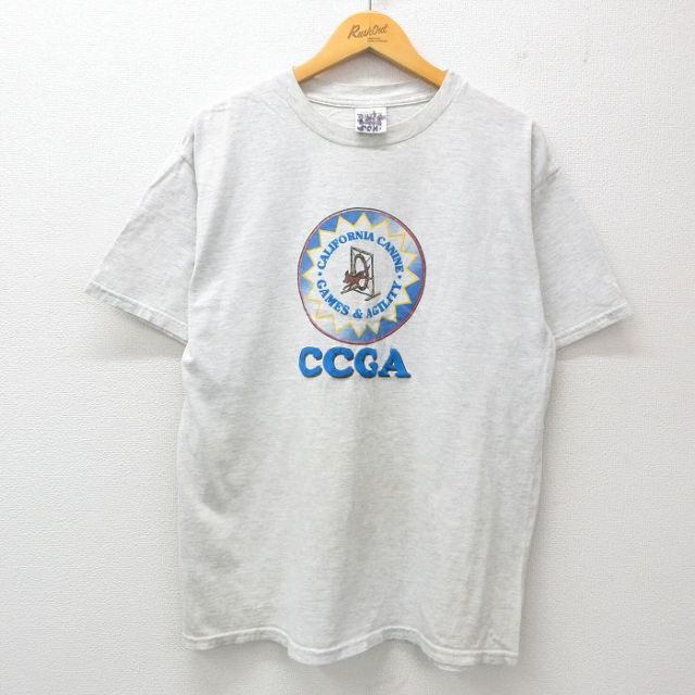 L★古着 TULTEX 半袖 ビンテージ Tシャツ メンズ 90年代 90s 犬 カリフォルニア クルーネック 薄グレー 霜降り 25may29 中古