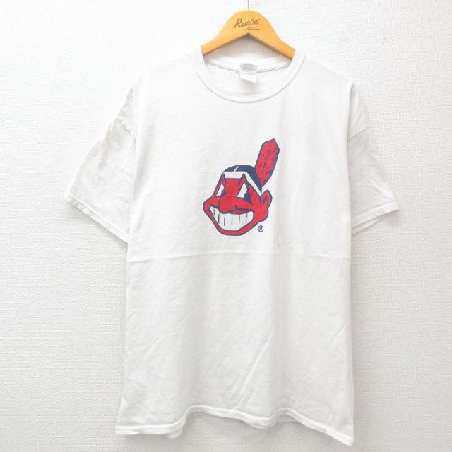 XL★古着 半袖 ビンテージ Tシャツ メンズ 00年代 00s MLB クリーブランドインディアンス シボレー 1 コットン クルーネック 白 ホワイト メジャーリーグ ベースボール 野球 25may29 中古