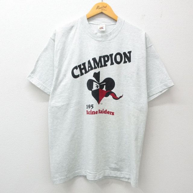 【50%OFF】L★古着 フルーツオブザルーム 半袖 ビンテージ Tシャツ メンズ 90年代 90s チャンピオン カウボーイ クルーネック USA製 薄グレー 霜降り 25may29 中古