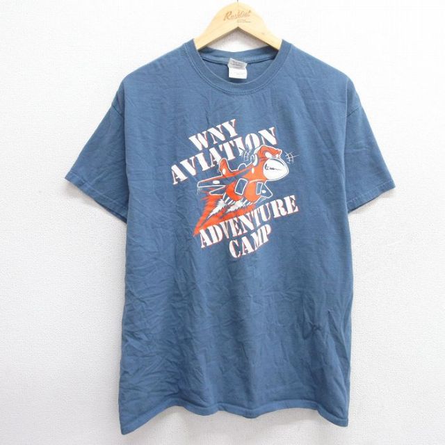 L★古着 半袖 ビンテージ Tシャツ メンズ 00年代 00s 企業広告 鳥 コットン クルーネック 紺系 ネイビー 25may29 中古