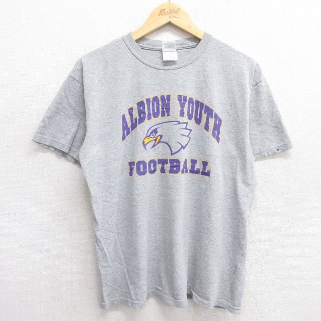 【50%OFF】M★古着 半袖 ビンテージ Tシャツ メンズ 00年代 00s アルビオンユース フットボール 鳥 クルーネック グレー 霜降り 25may29 中古
